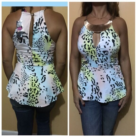 2B BEBE Animal print with Gold accent necklace top - Picture 4 of 4